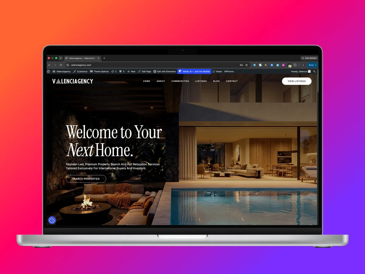 ValenciAgency website showing premium Valencia property listings with clean trust-focused design