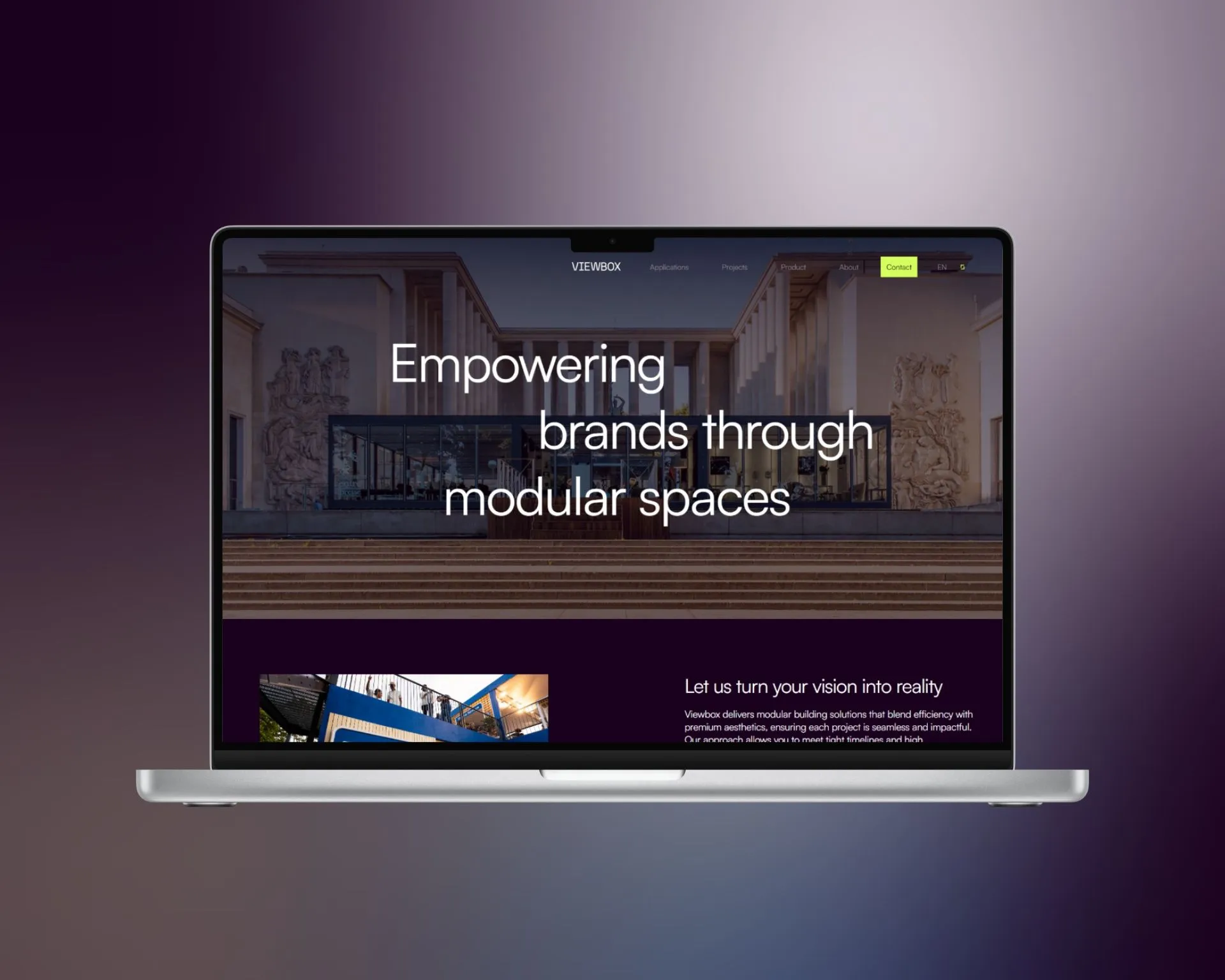 Viewbox website showing premium modular space installations for brand activations and events