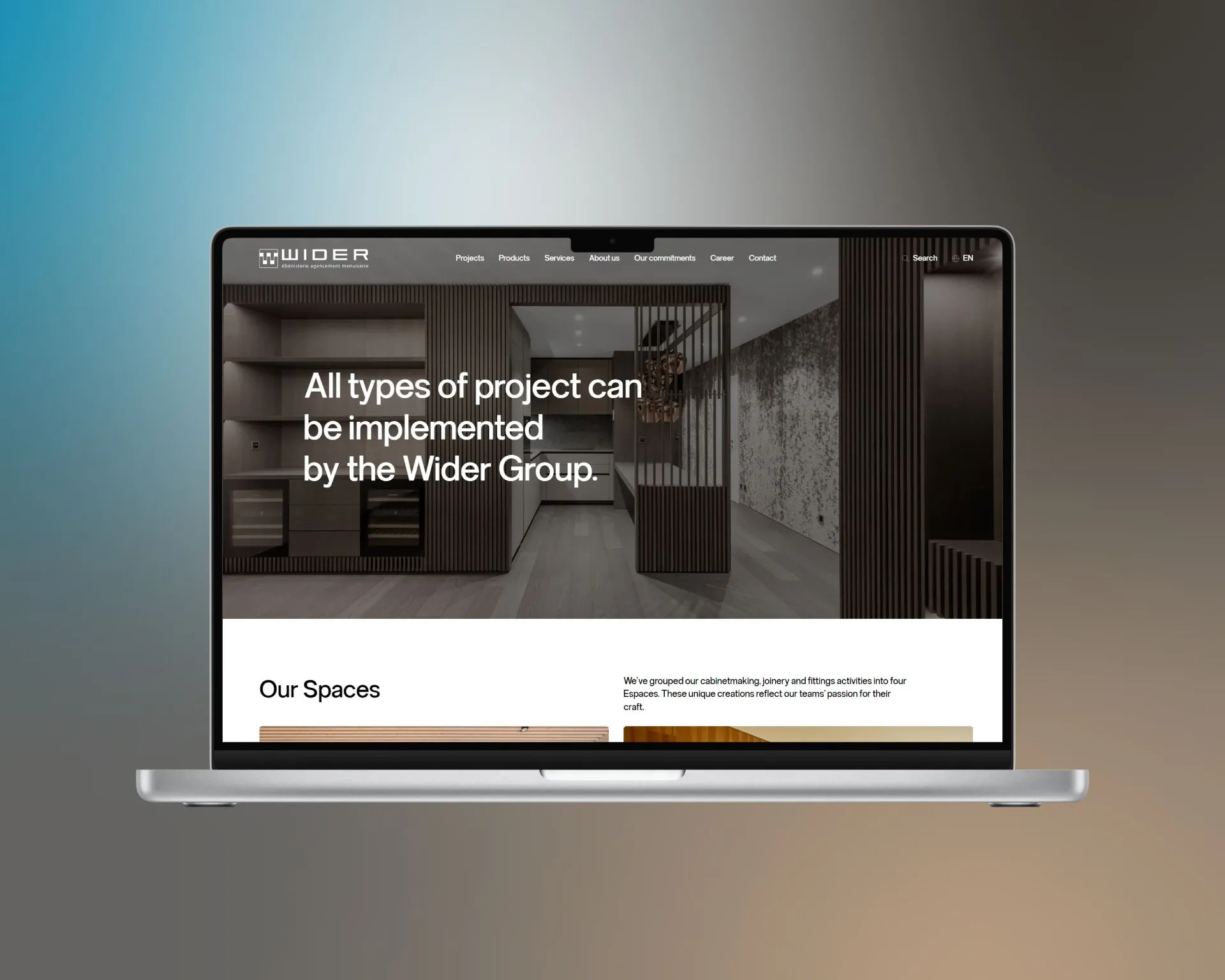 Wider SA website showing large-format luxury interior photography with elegant minimal typography