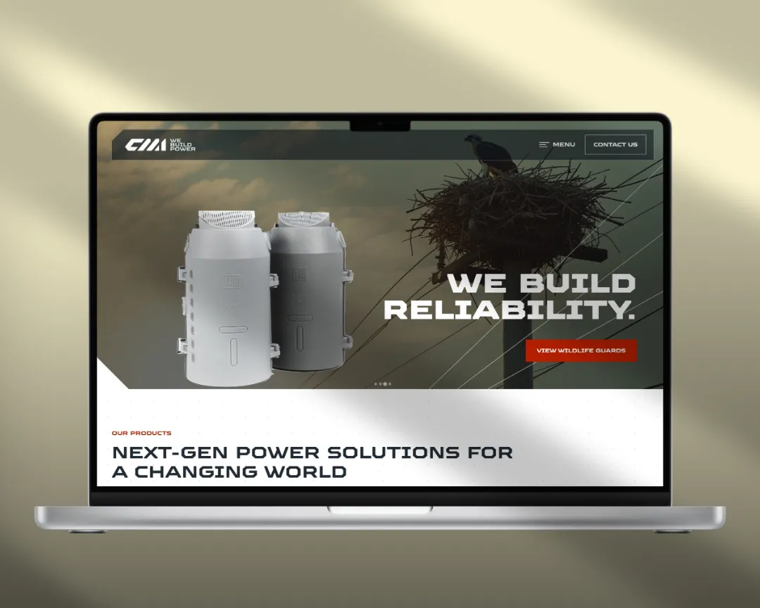 Central Moloney website homepage showing bold industrial branding and transformer manufacturing imagery